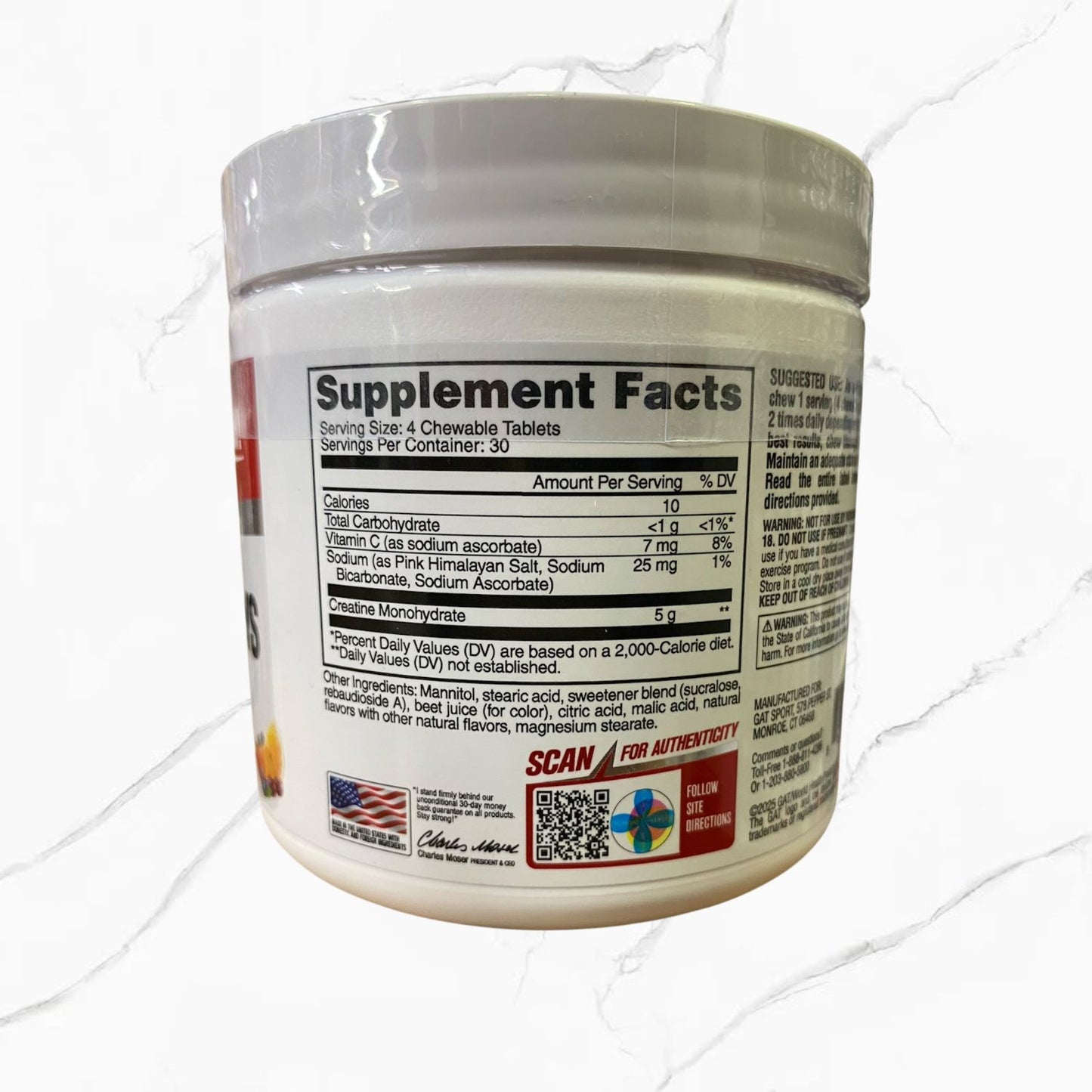 Gat Sport Creatine Chews Fruit Punch 30 Servings 120 Chewable Tablets