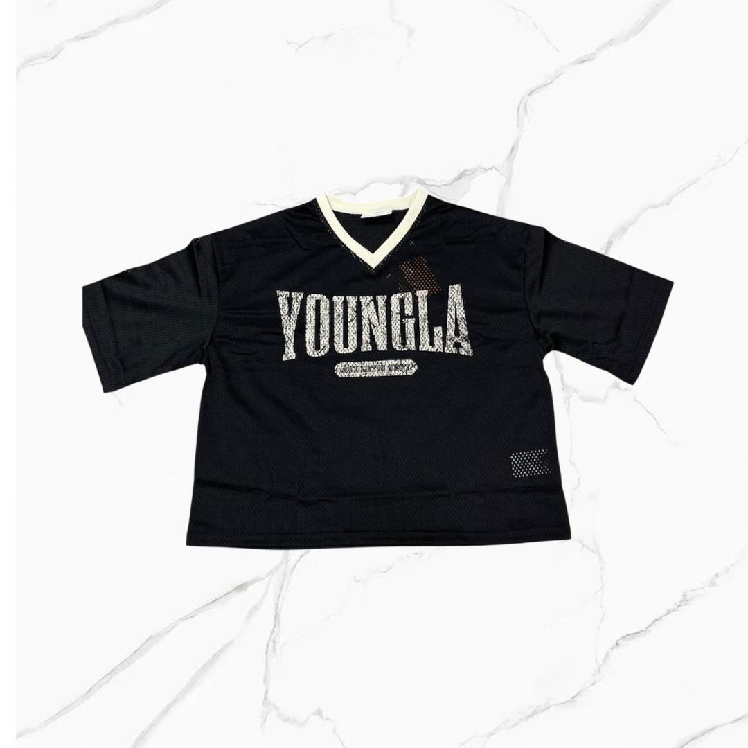 YoungLA Varsity Football Cropped Jersey Black