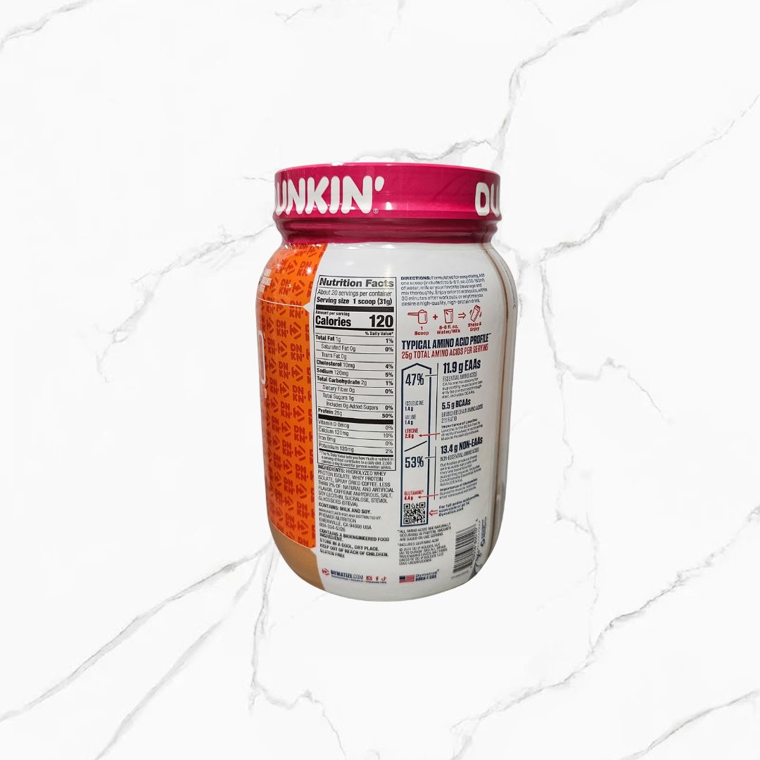 Dymatize ISO 100 Hydrolyzed 100% Whey Protein Isolate Dunkin Cappuccino 1.36Lbs