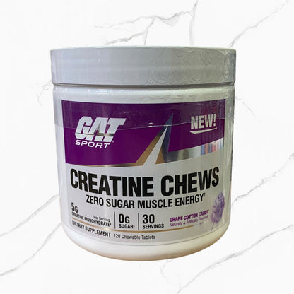 Gat Sport Creatine Chews Grape Cotton Candy 30 Servings 120 Chewable Tablets