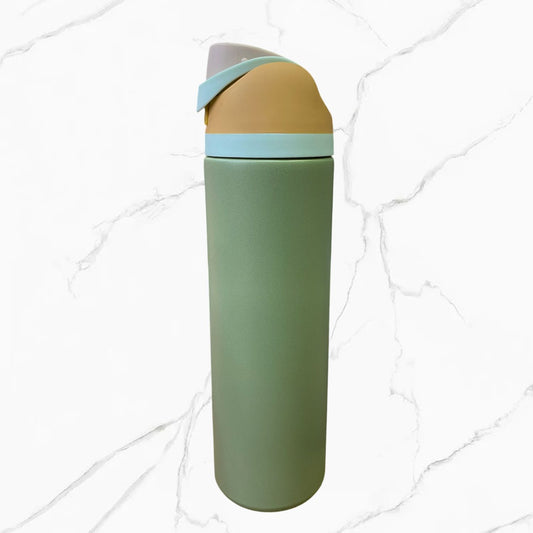 Termo con popote verde/naranja 1lt