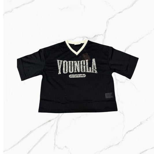 YoungLA Varsity Football Cropped Jersey Black