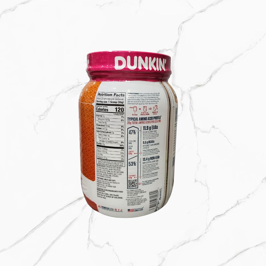 Dymatize ISO 100 Hydrolyzed 100% Whey Protein Isolate Dunkin Glazed Donut 1.34Lbs