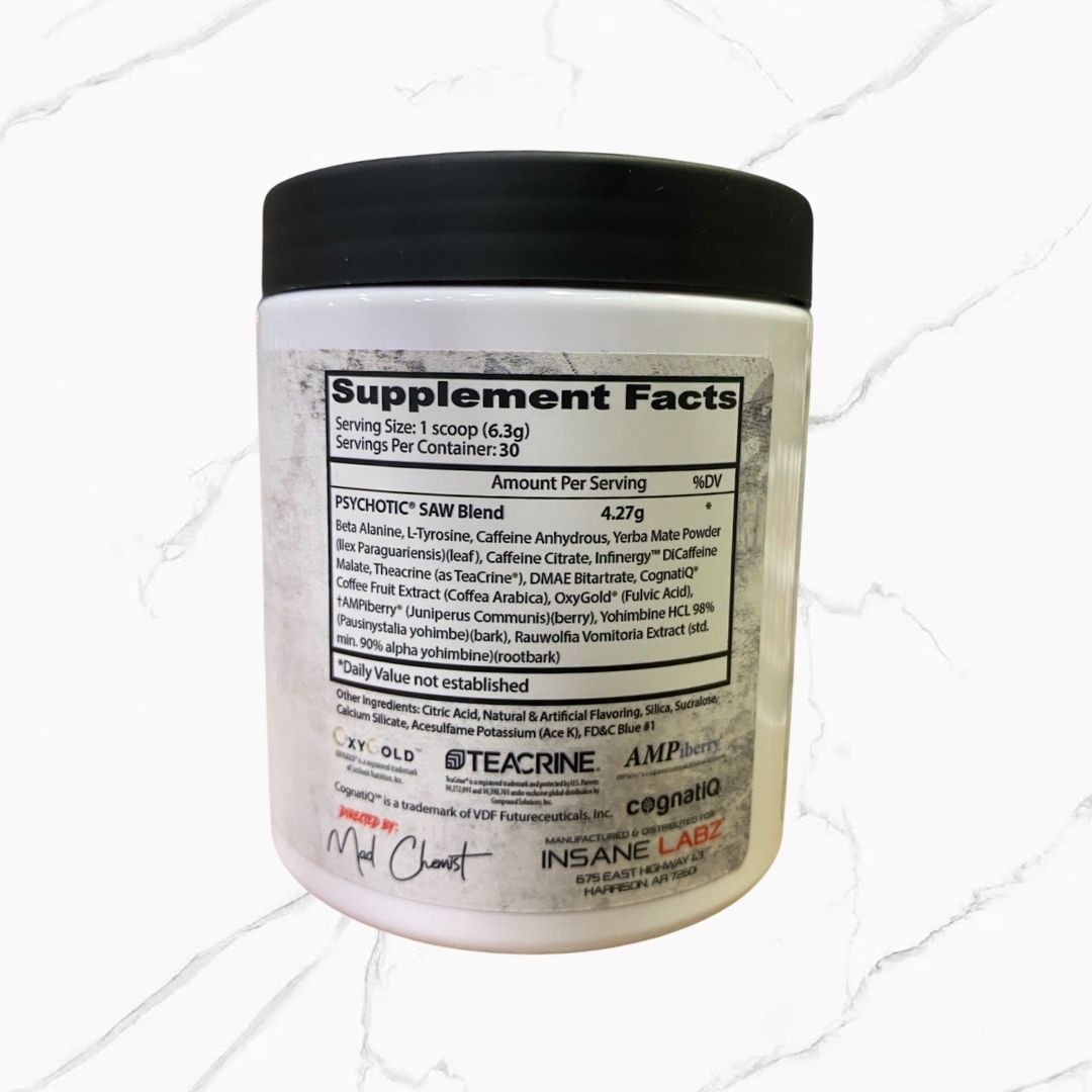 Insane Labz Psychotic High Stim Pre-Workout Blue Raspberry 30 servings