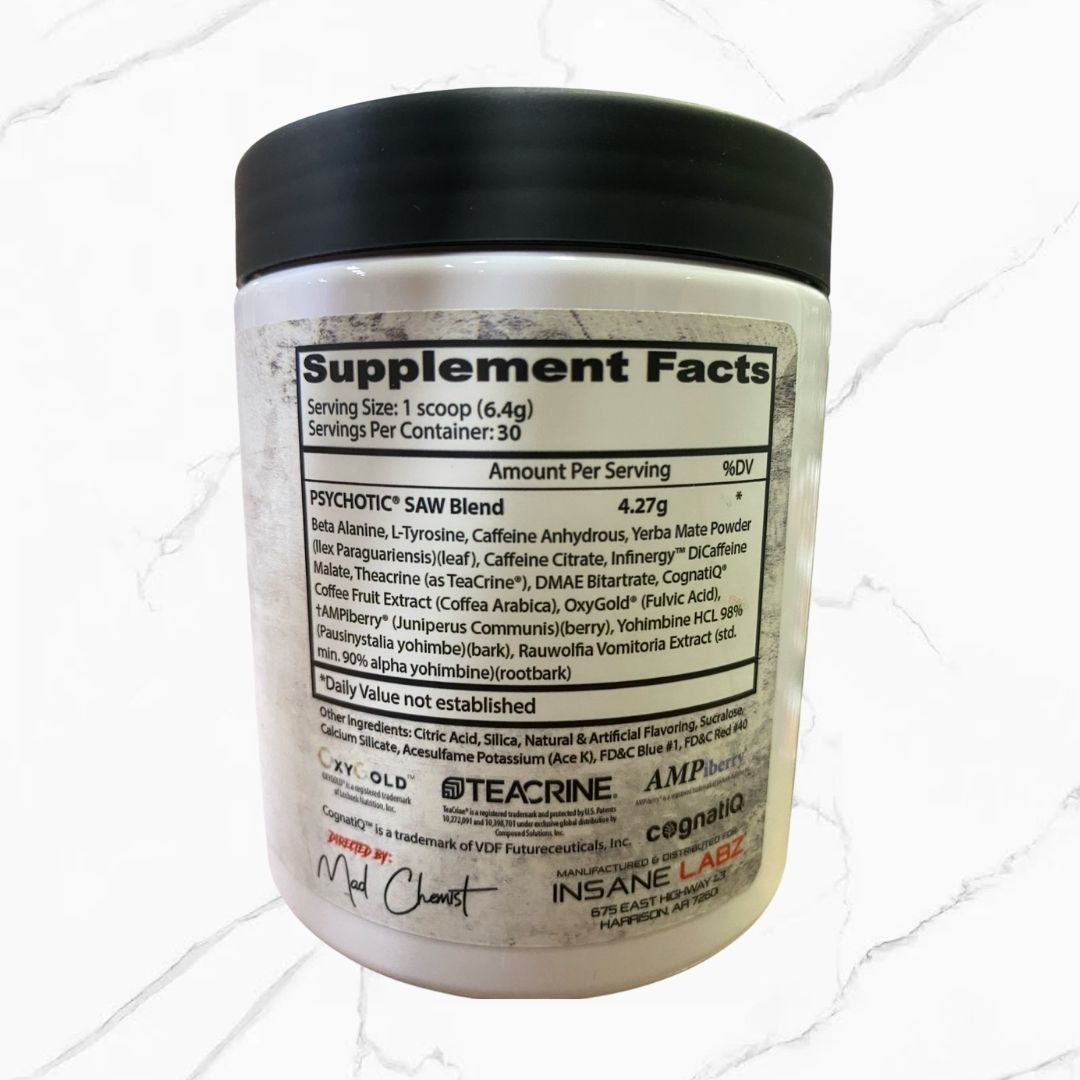 Insane Labz Psychotic High Stim Saw Pre-Workout Grape 30 servings
